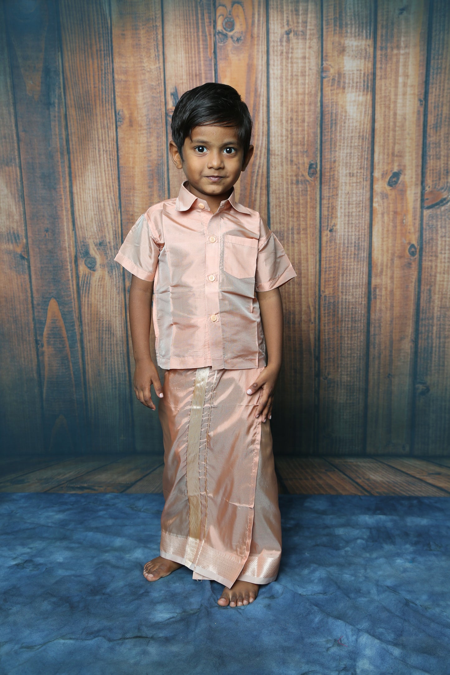 Boys Arts Silk Shirt & Dhoti Sets-Brown(Ready To Dispatch)
