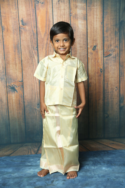 Boys Arts Silk Shirt & Dhoti Sets-Gold(Ready To Dispatch)