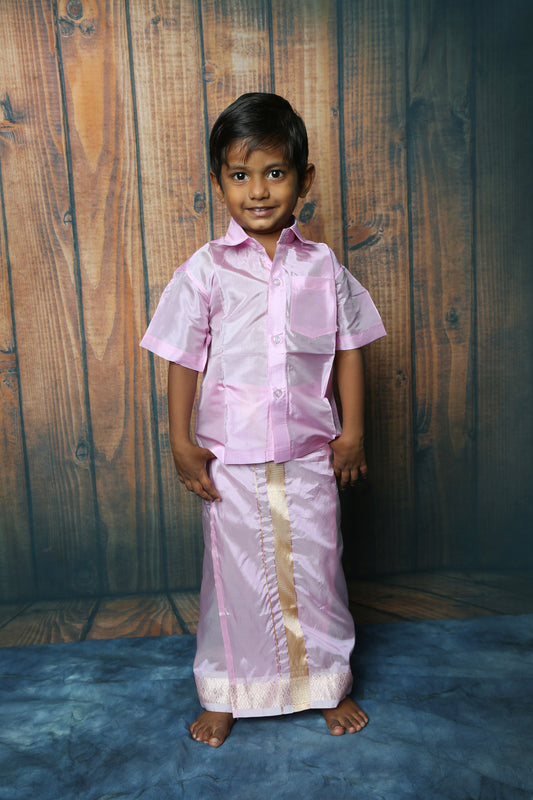 Boys Arts Silk Shirt & Dhoti Sets-Purple(Ready To Dispatch)