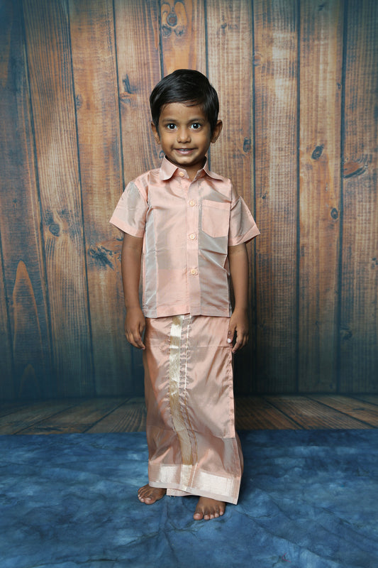 Boys Arts Silk Shirt & Dhoti Sets-Brown(Ready To Dispatch)