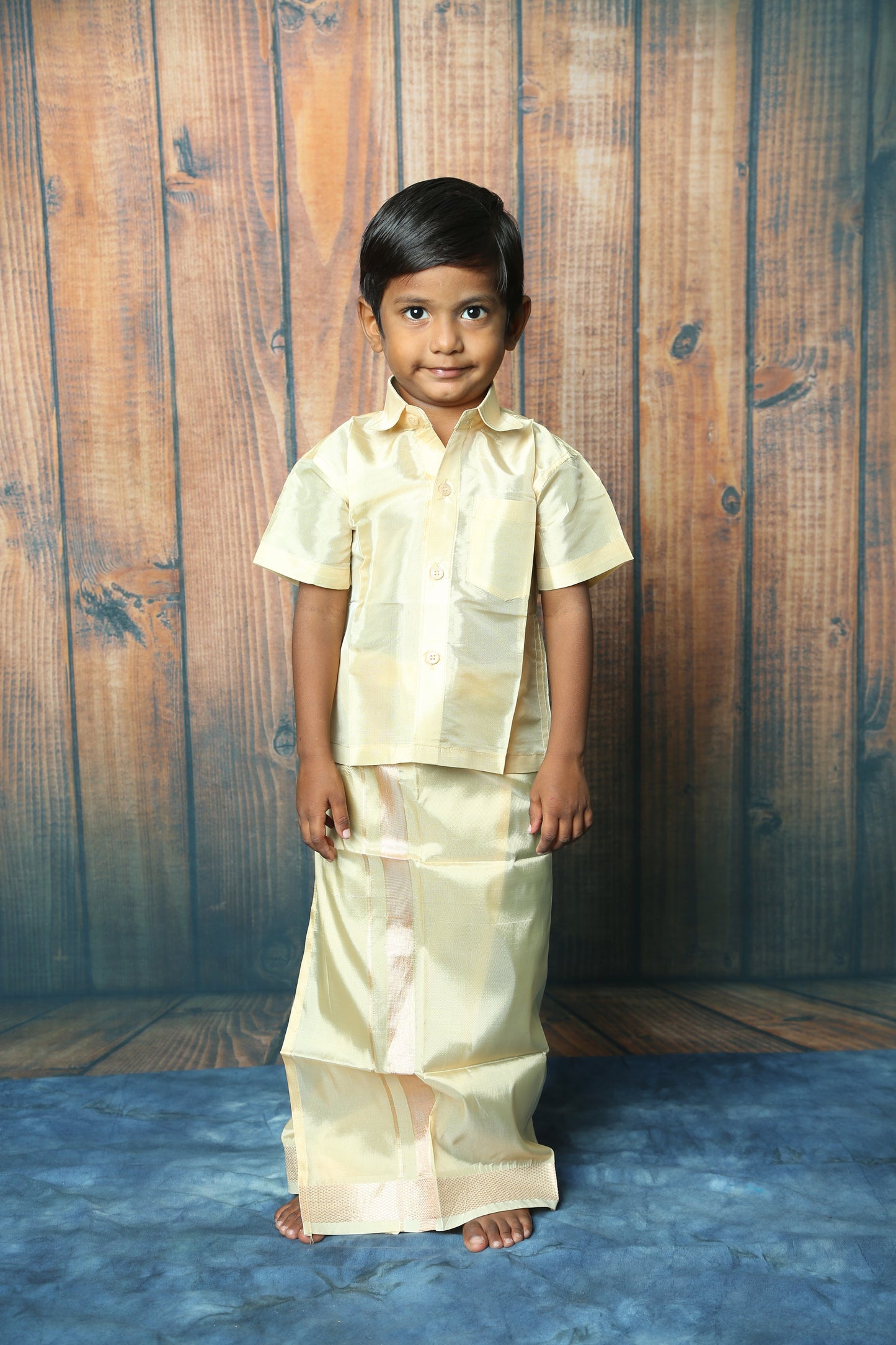 Boys Arts Silk Shirt & Dhoti Sets-Gold(Ready To Dispatch)