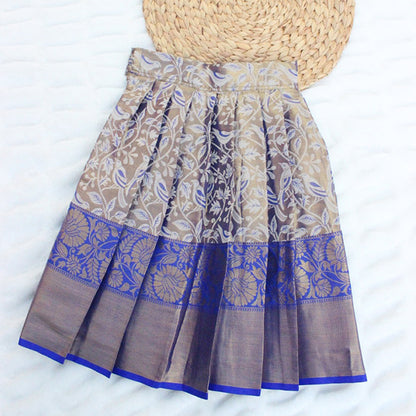 Adorable Blue Banarasi Semi Silk Blouse And Designer Silk Skirt For Girls