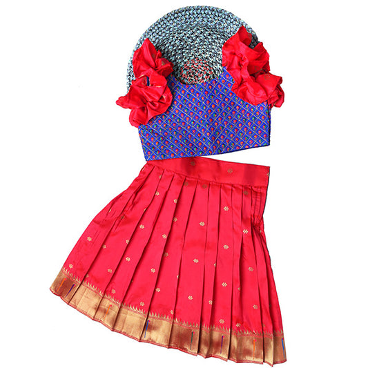 Girls' Luxurious Embroidery Top and Pink Paithani Bottom Pattu Pavadai/Lehenga (Pre Booking)