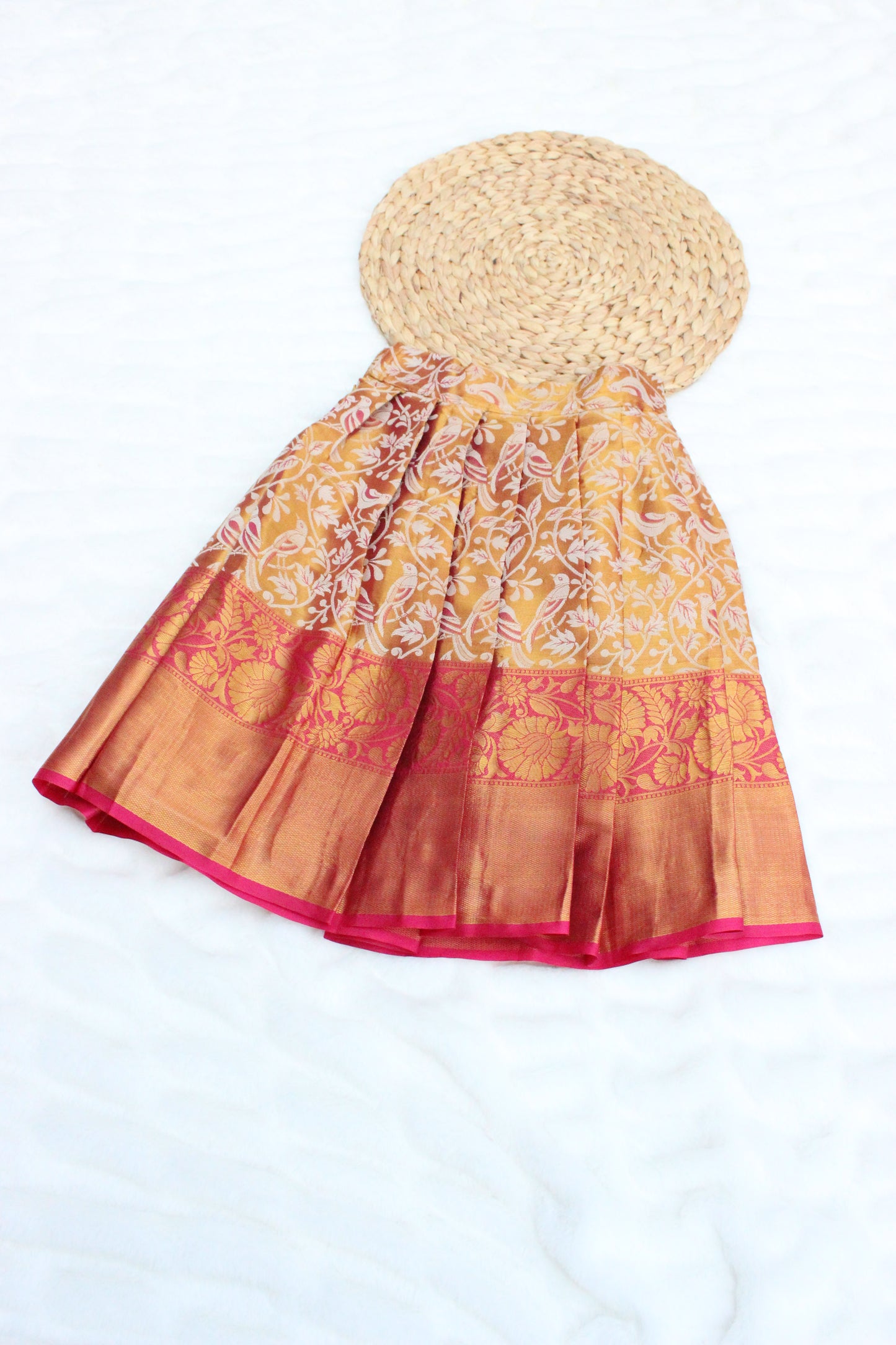 Adorable Pink Banarasi Semi Silk Blouse And Designer Silk Skirt For Girls(Ready To Dispatch)