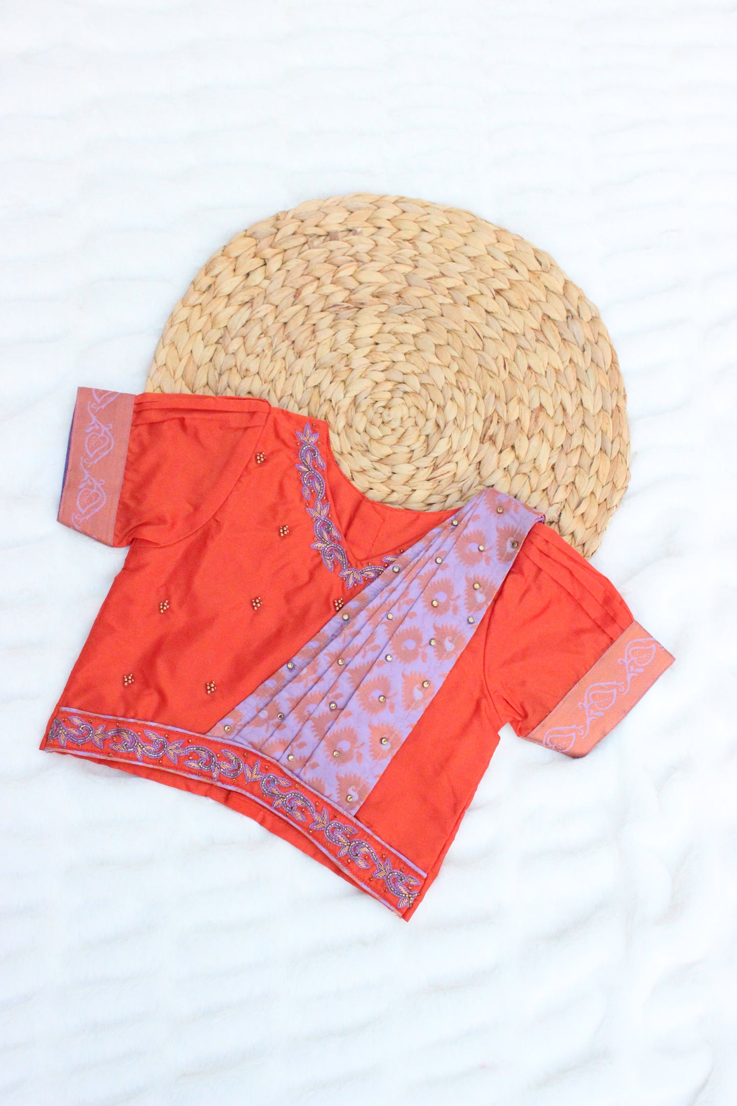 Orange Purple Half Saree Style Top & Skirt for Girls - Traditional Elegance