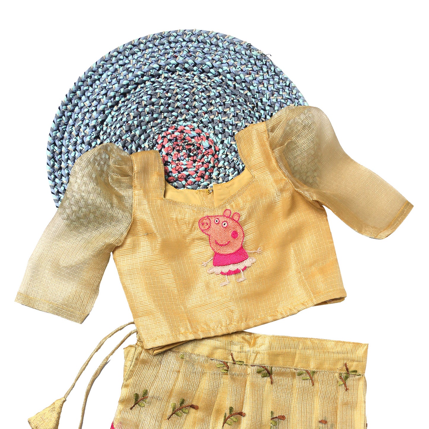 PEPPA PIG Hand Embroidery Tissue Banarasi Langa/Lehenga(Pre Booking)