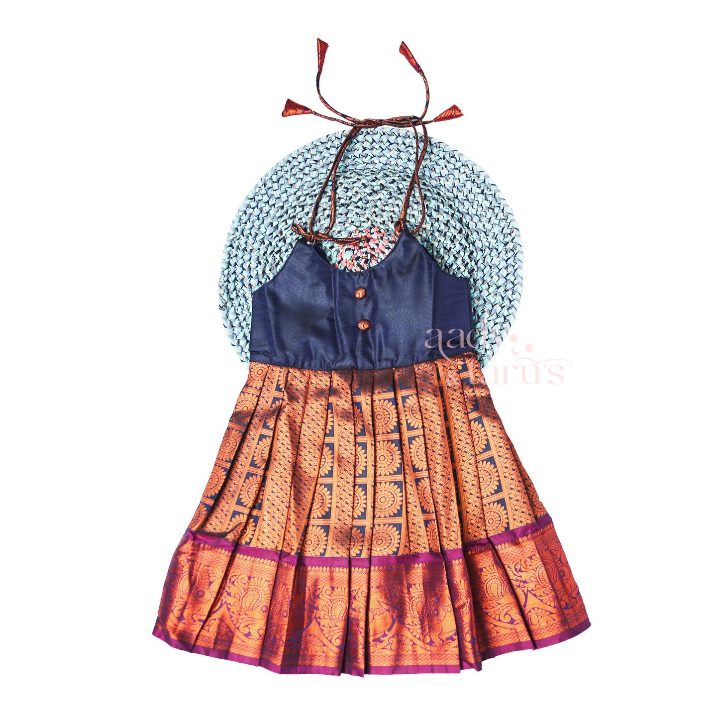 Elegant Dark Blue & Copper Tie-Up Frock(Ready To Dispatch)