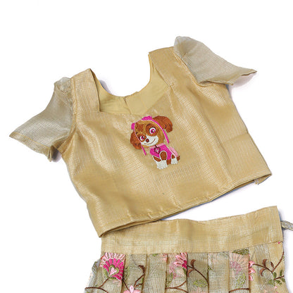 Golden Tissue Silk Twinning Lehenga For Mommy & Daughter With Pink Dupatta(Pre Booking)