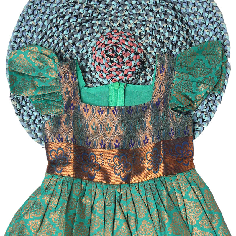 Enchanting Green Zari-Layer Silk Frock for Girls(Ready To Dispatch)